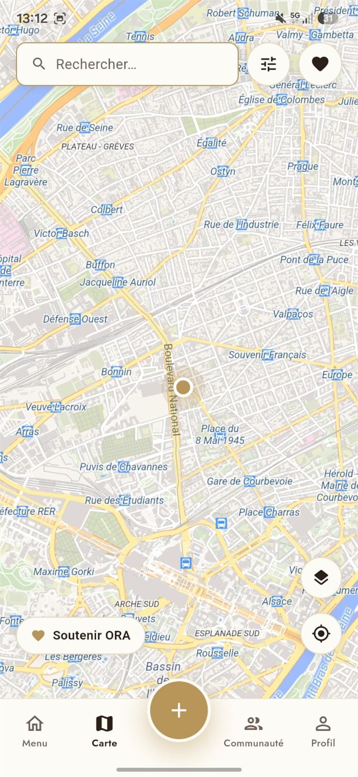 Écran carte ORA