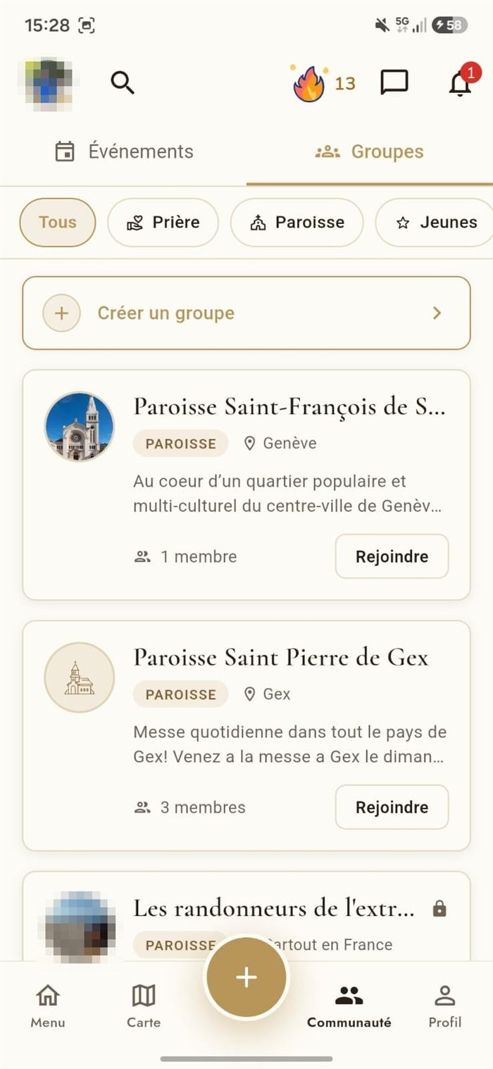 Écran ORA — Groupes